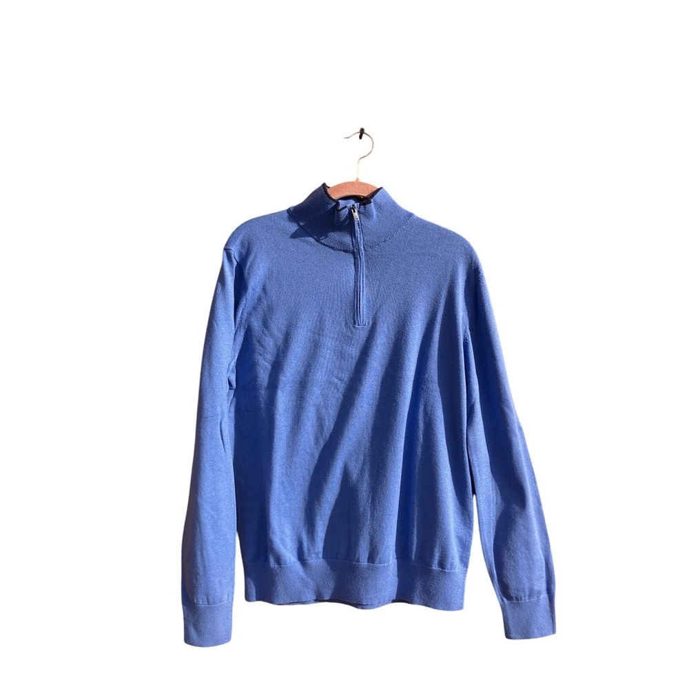 Banana Republic Blue 1/4 Zip Sweater Cotton Men M Lightweight Soft Layer Classic